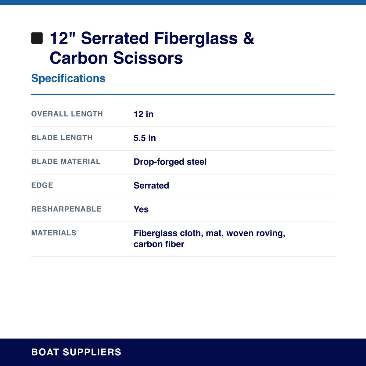 12" Serrated Fiberglass & Carbon Scissors specifications