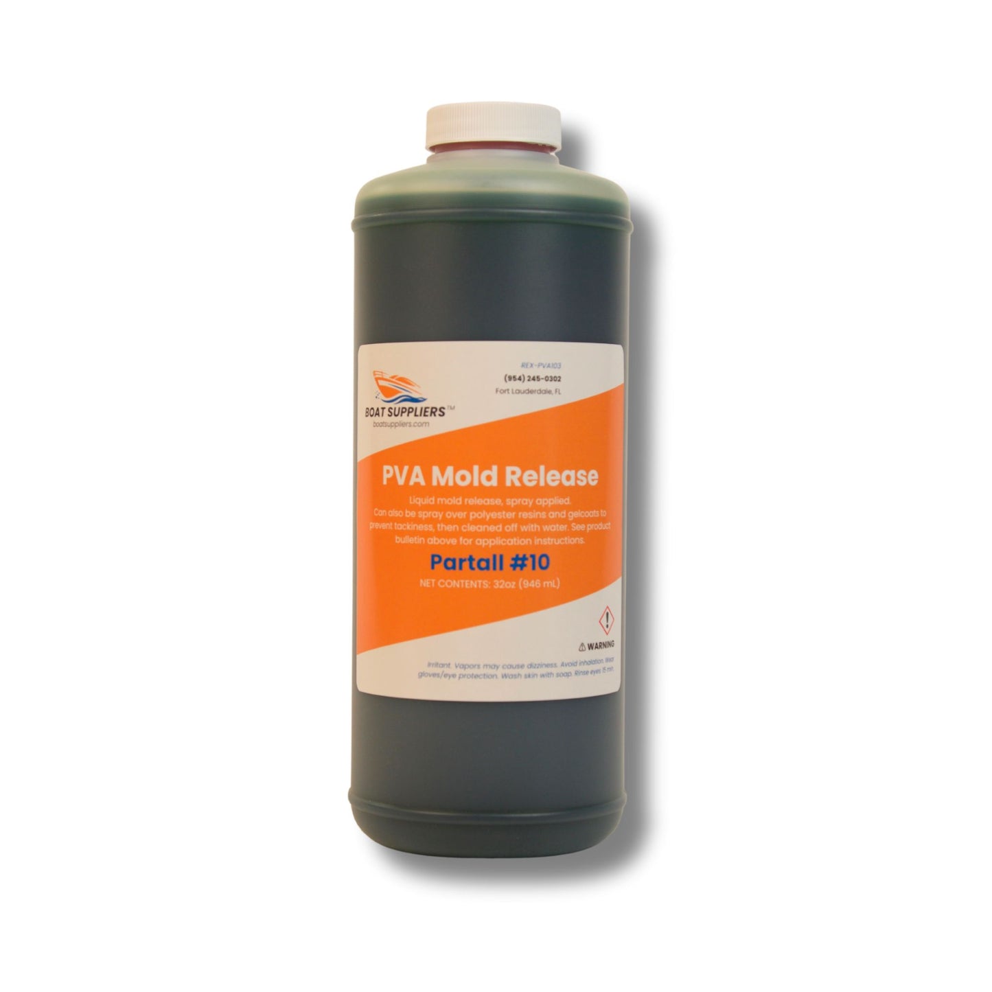PVA Mold Release Partall #10 in a 32oz quart bottle, green-tinted liquid barrier release agent for molds