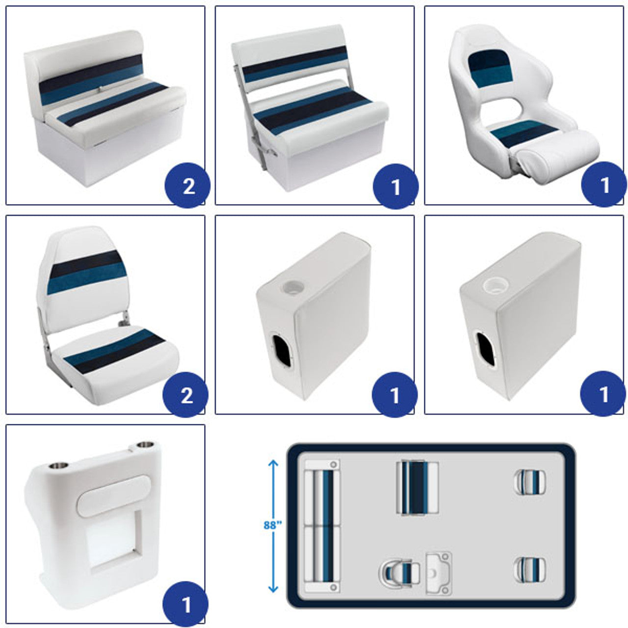 Ensemble complet de meubles de ponton de pêche Wise Deluxe de 18 à 22 pieds