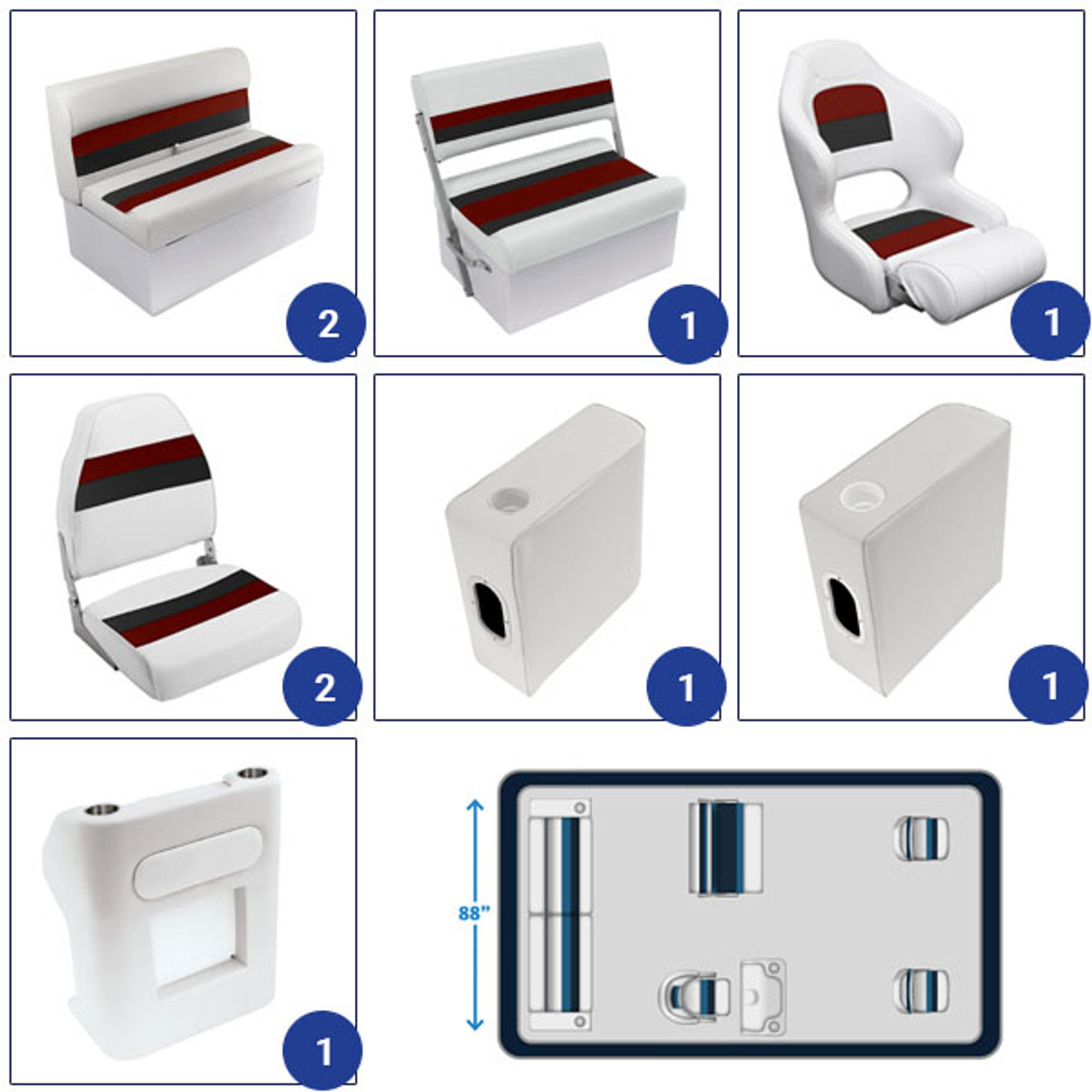 Ensemble complet de meubles de ponton de pêche Wise Deluxe de 18 à 22 pieds