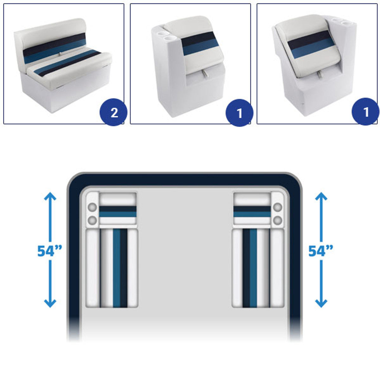 Conjunto de muebles pontón Wise Deluxe de 36" con banco y respaldo reclinable