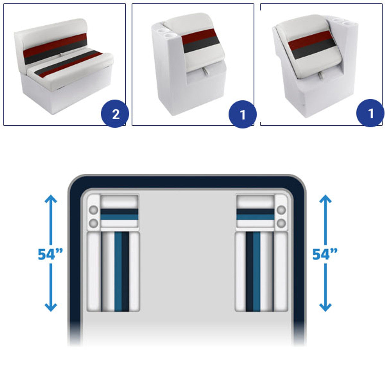 Conjunto de muebles pontón Wise Deluxe de 36" con banco y respaldo reclinable