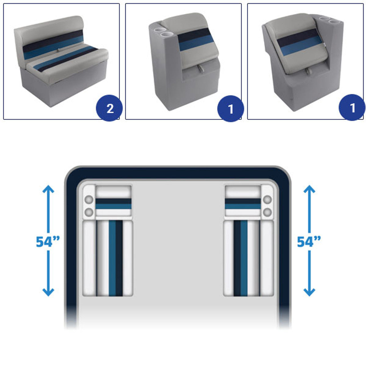 Conjunto de muebles pontón Wise Deluxe de 36" con banco y respaldo reclinable