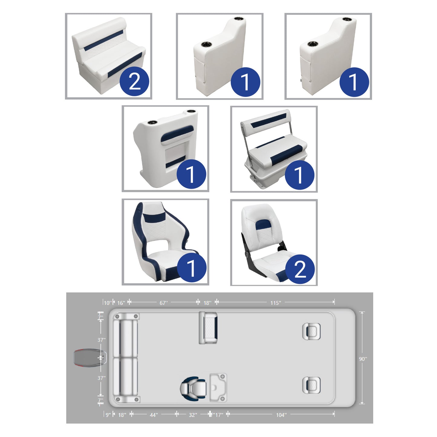 Ensemble complet de meubles pour ponton de pêche Wise DLX de 18 à 22 pieds