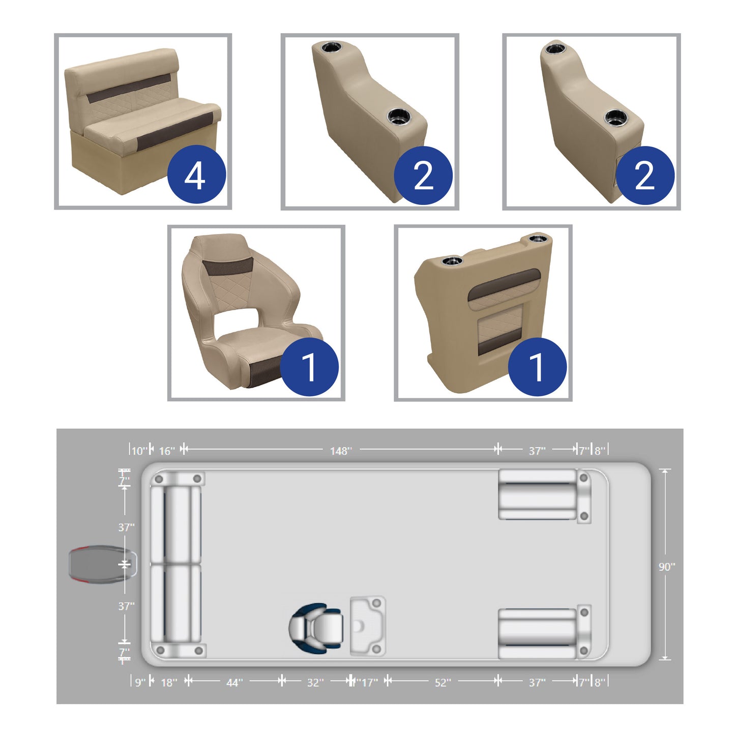 Ensemble de meubles de ponton traditionnel Wise DLX 18'-22'