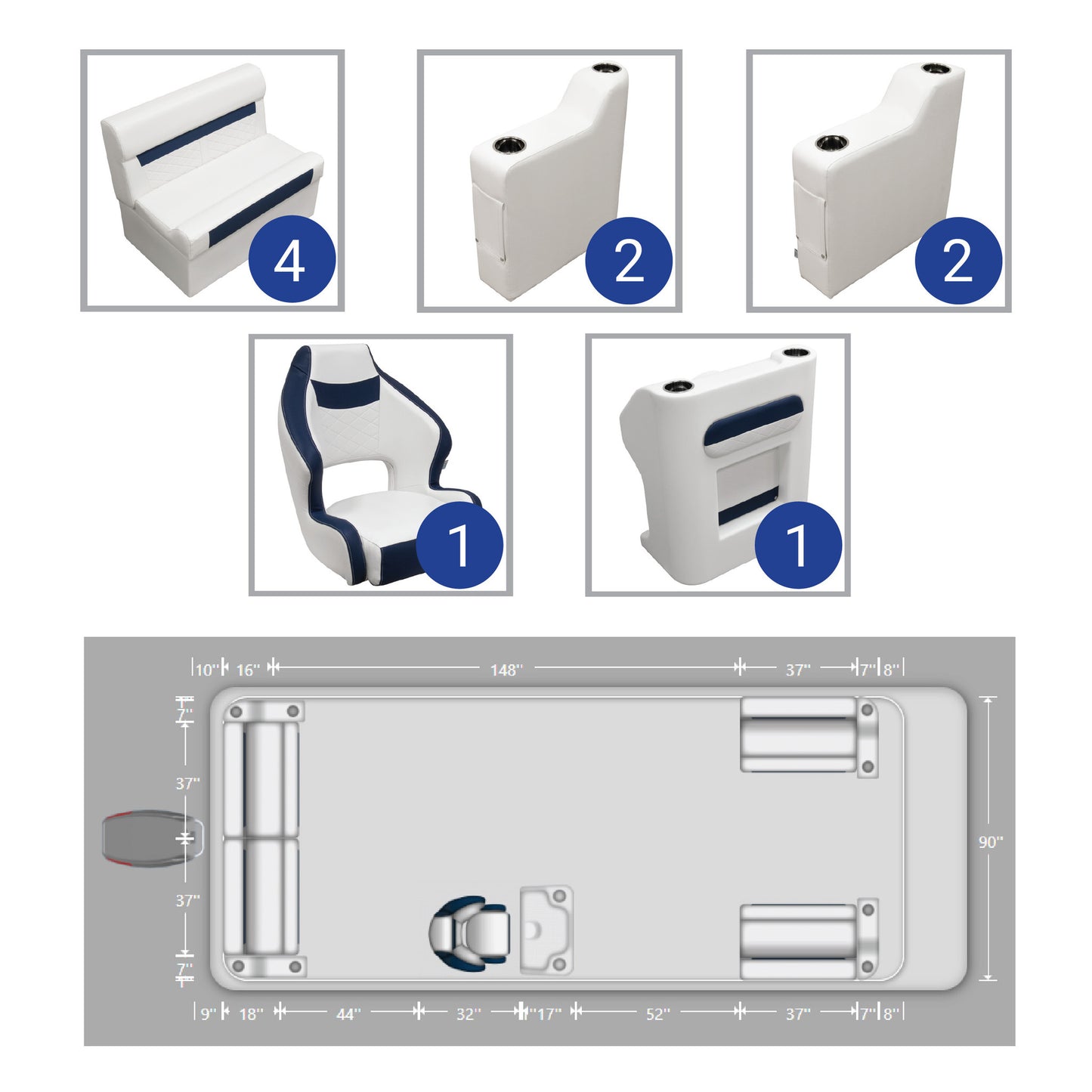 Ensemble de meubles de ponton traditionnel Wise DLX 18'-22'