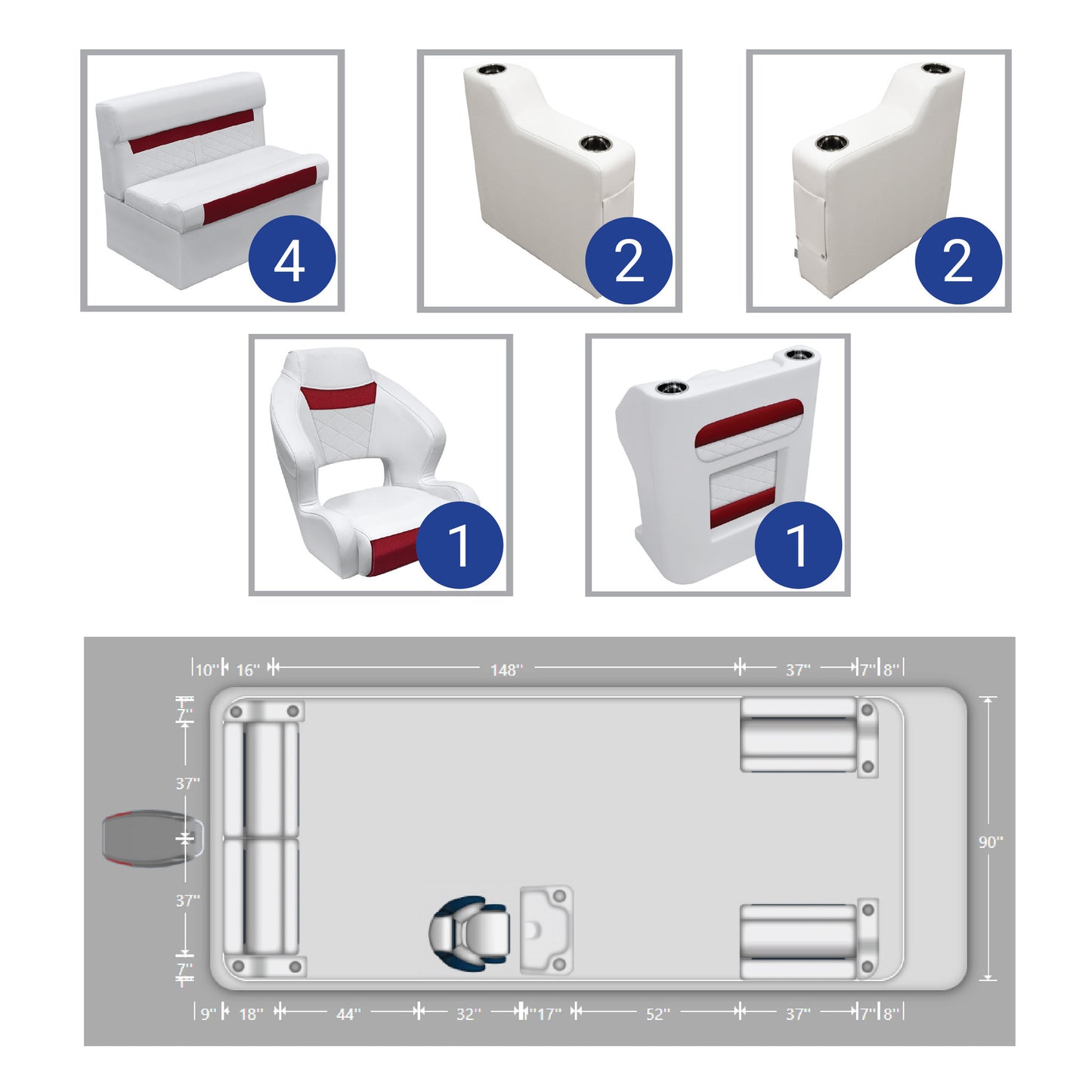 Ensemble de meubles de ponton traditionnel Wise DLX 18'-22'