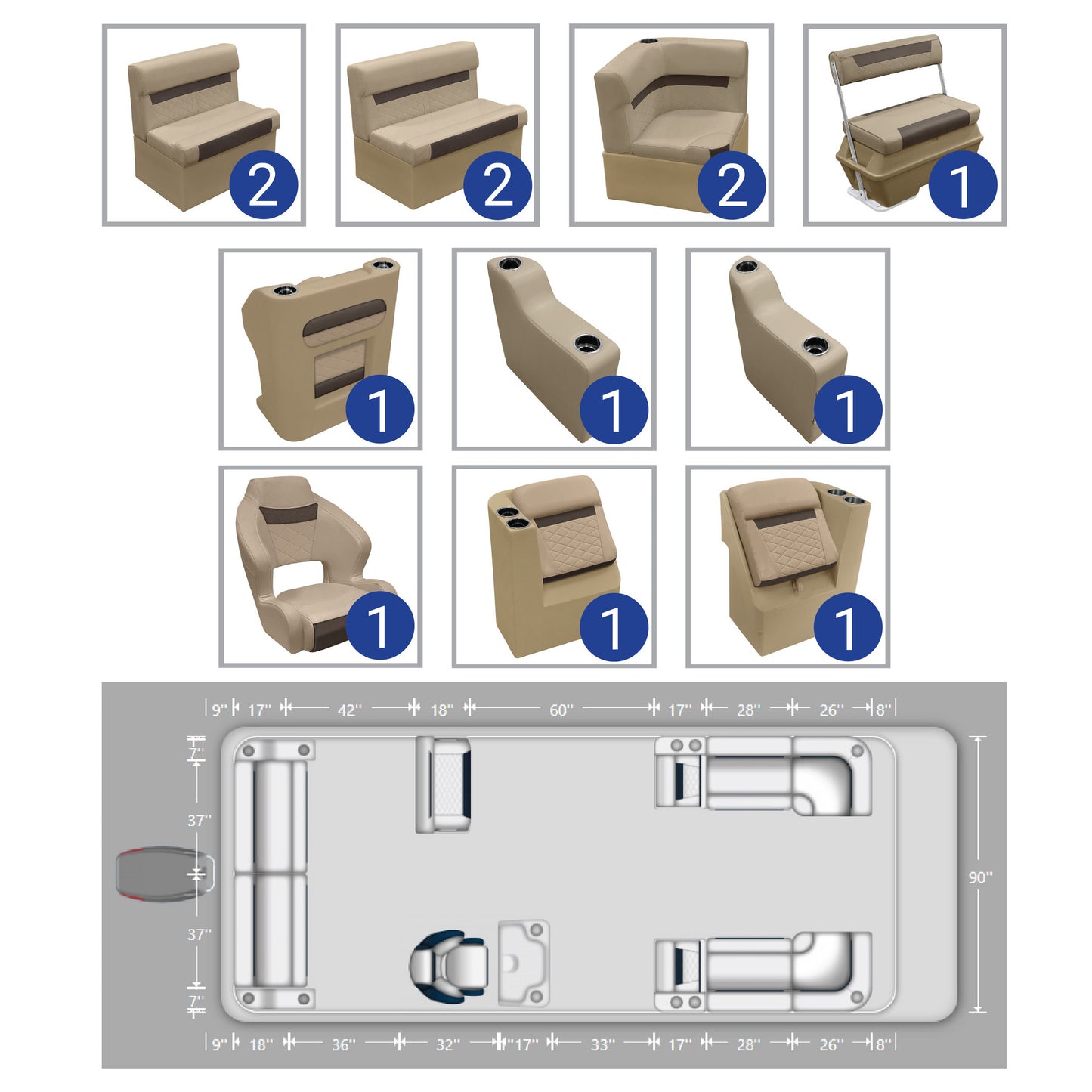 Ensemble de meubles de ponton traditionnel Wise DLX 22'+