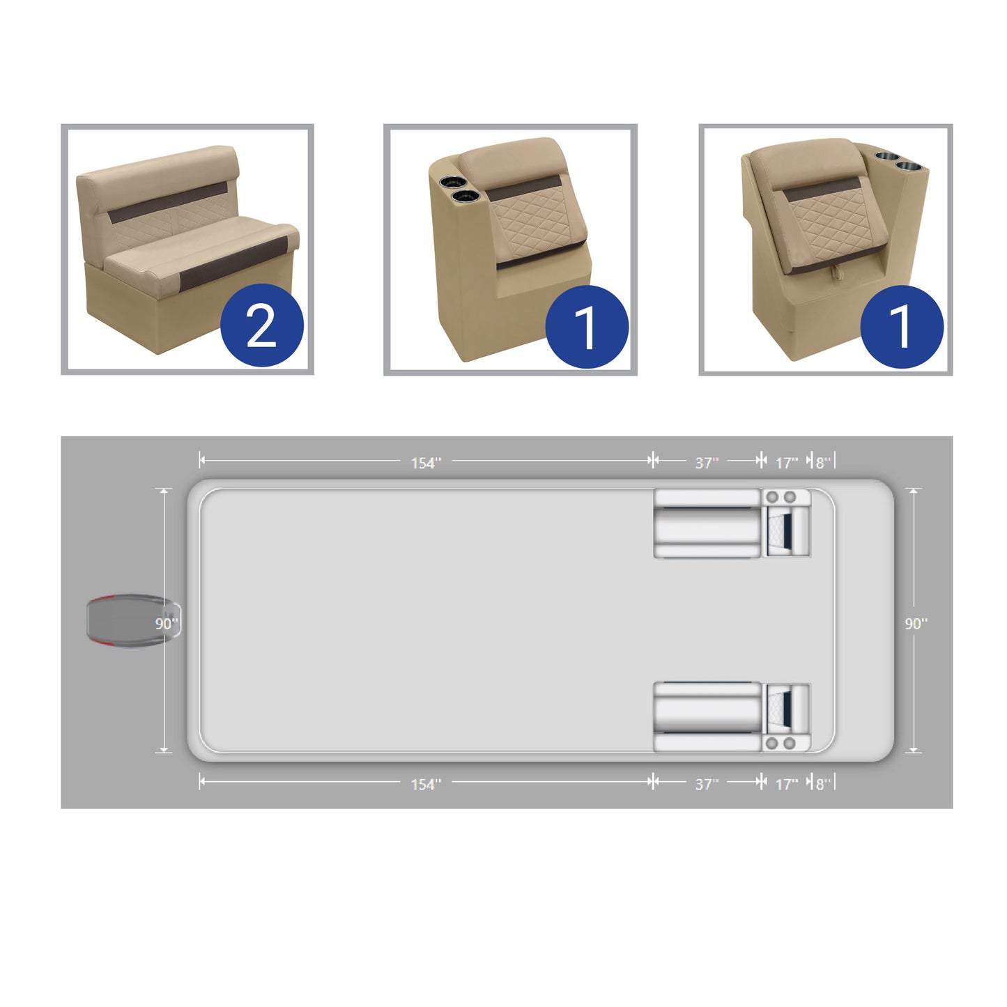 Wise DLX Pontoon 36" Bench & Lean Back Pontoon Furniture Set