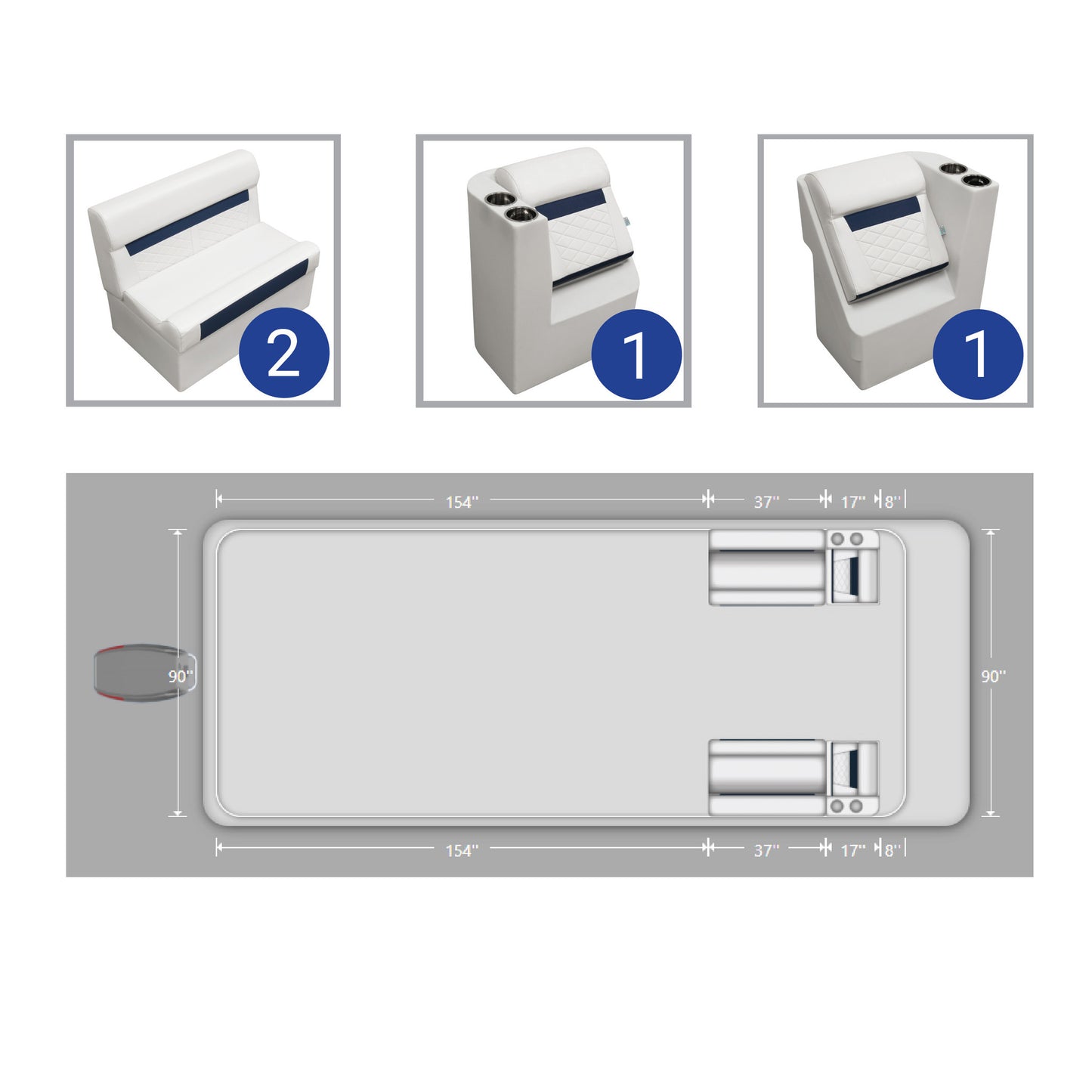 Wise DLX Pontoon 36" Bench & Lean Back Pontoon Furniture Set