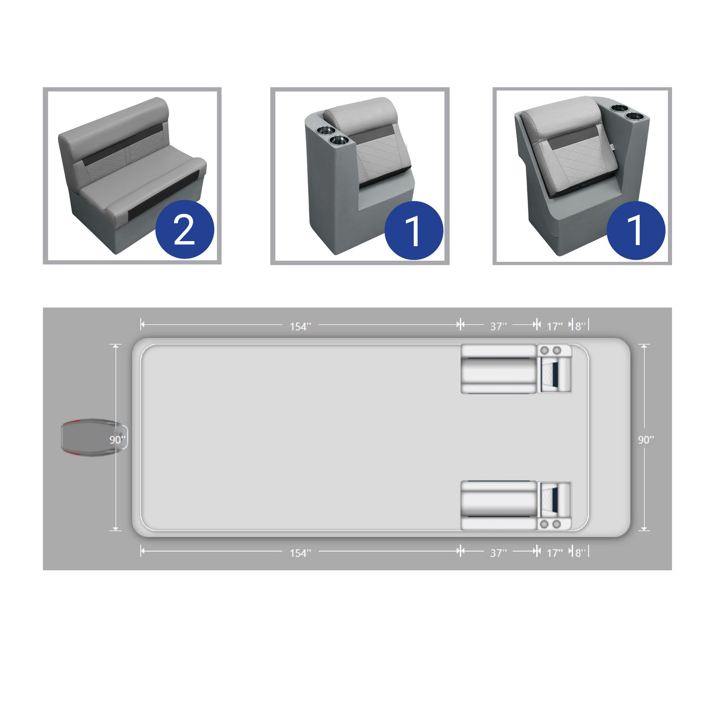 Wise DLX Pontoon 36" Bench & Lean Back Pontoon Furniture Set