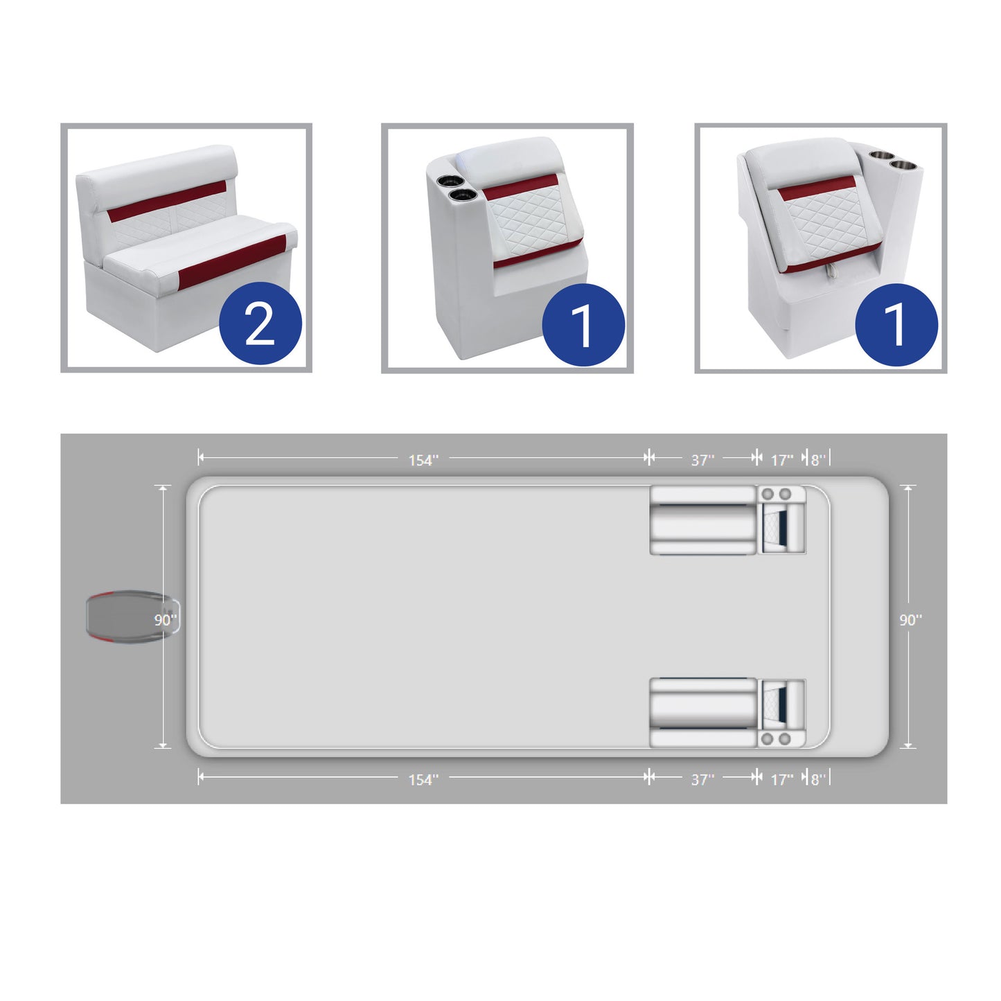 Wise DLX Pontoon 36" Bench & Lean Back Pontoon Furniture Set