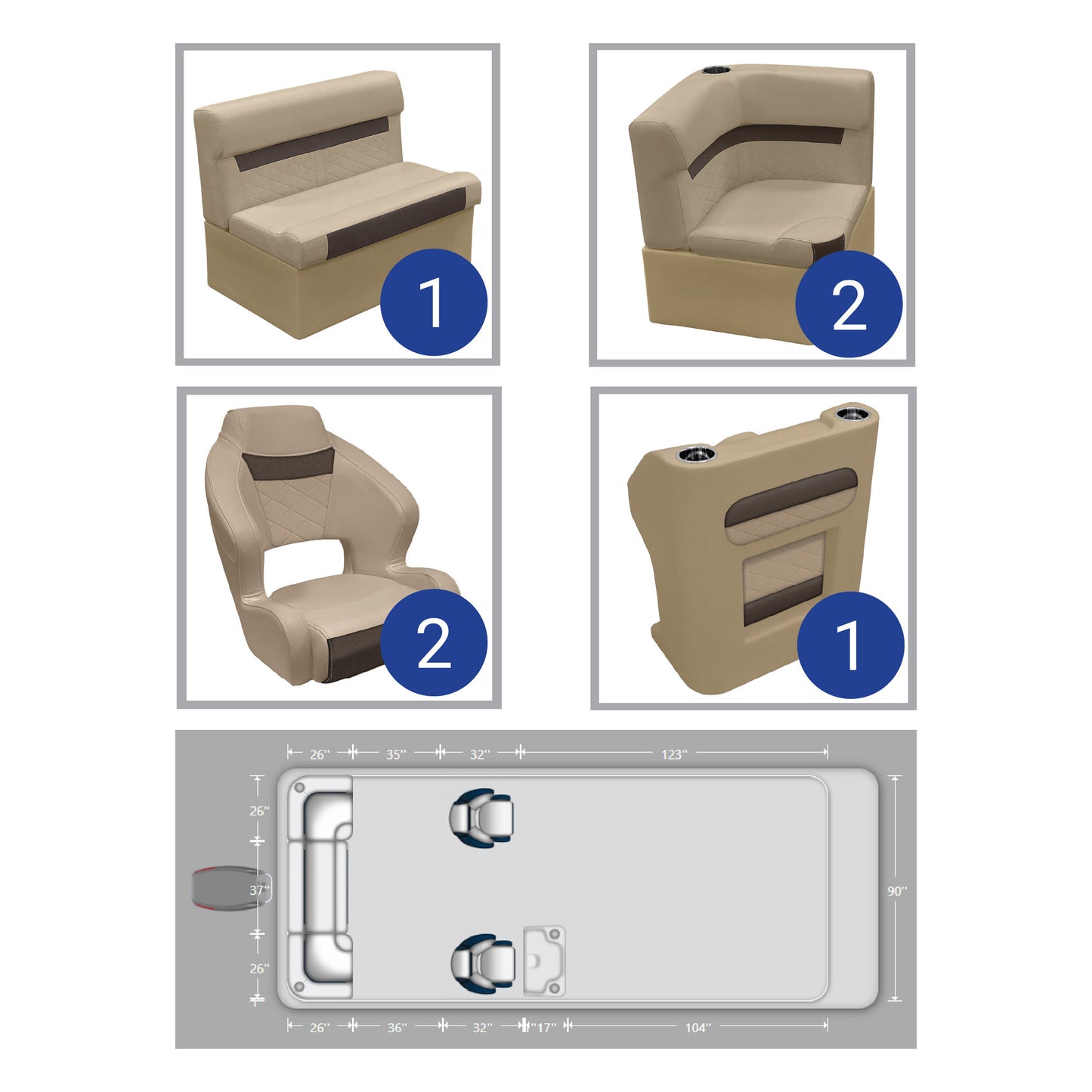 Ensemble de meubles de ponton Wise DLX avec banquette arrière et console doubles
