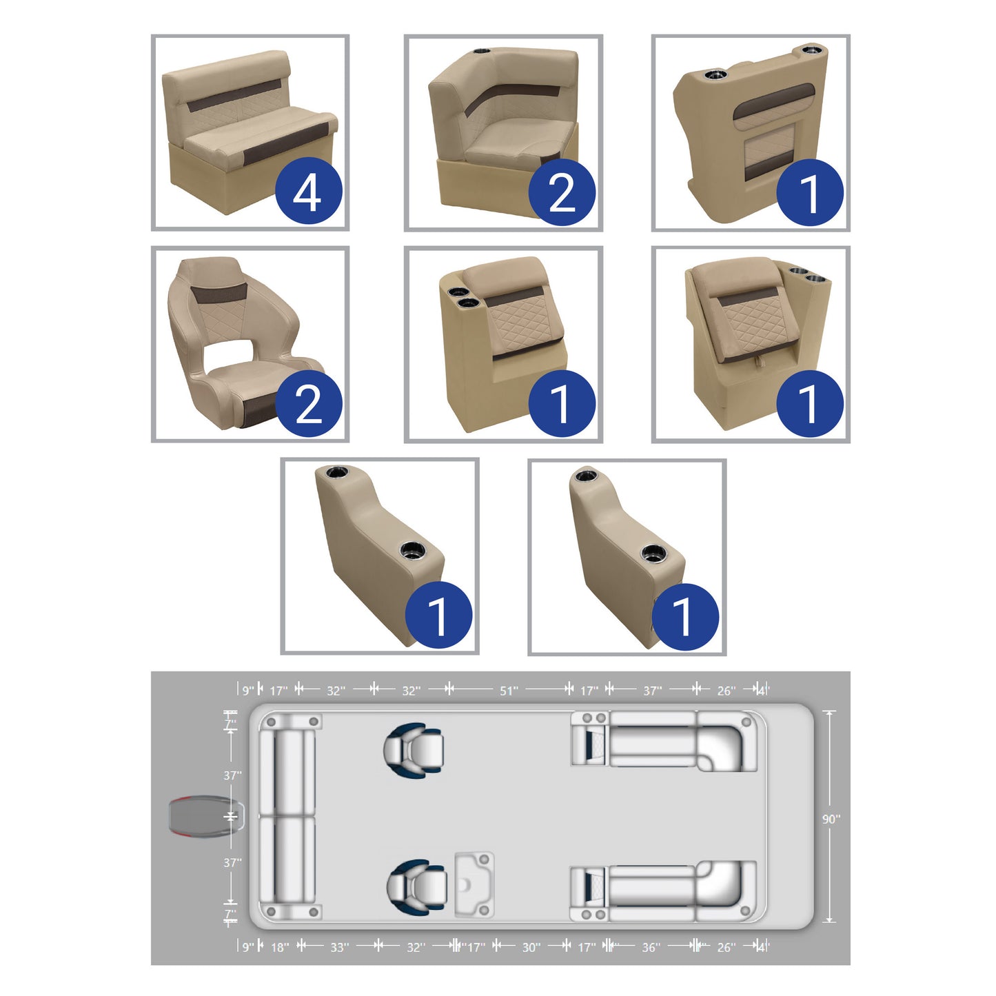 Ensemble de mobilier de ponton traditionnel à double seau Wise DLX 22'+