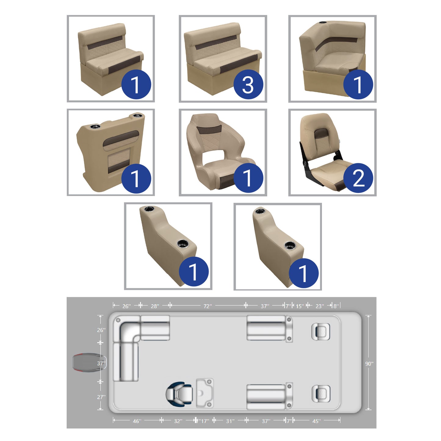 Ensemble de meubles pour ponton de pêche Wise DLX 22'+