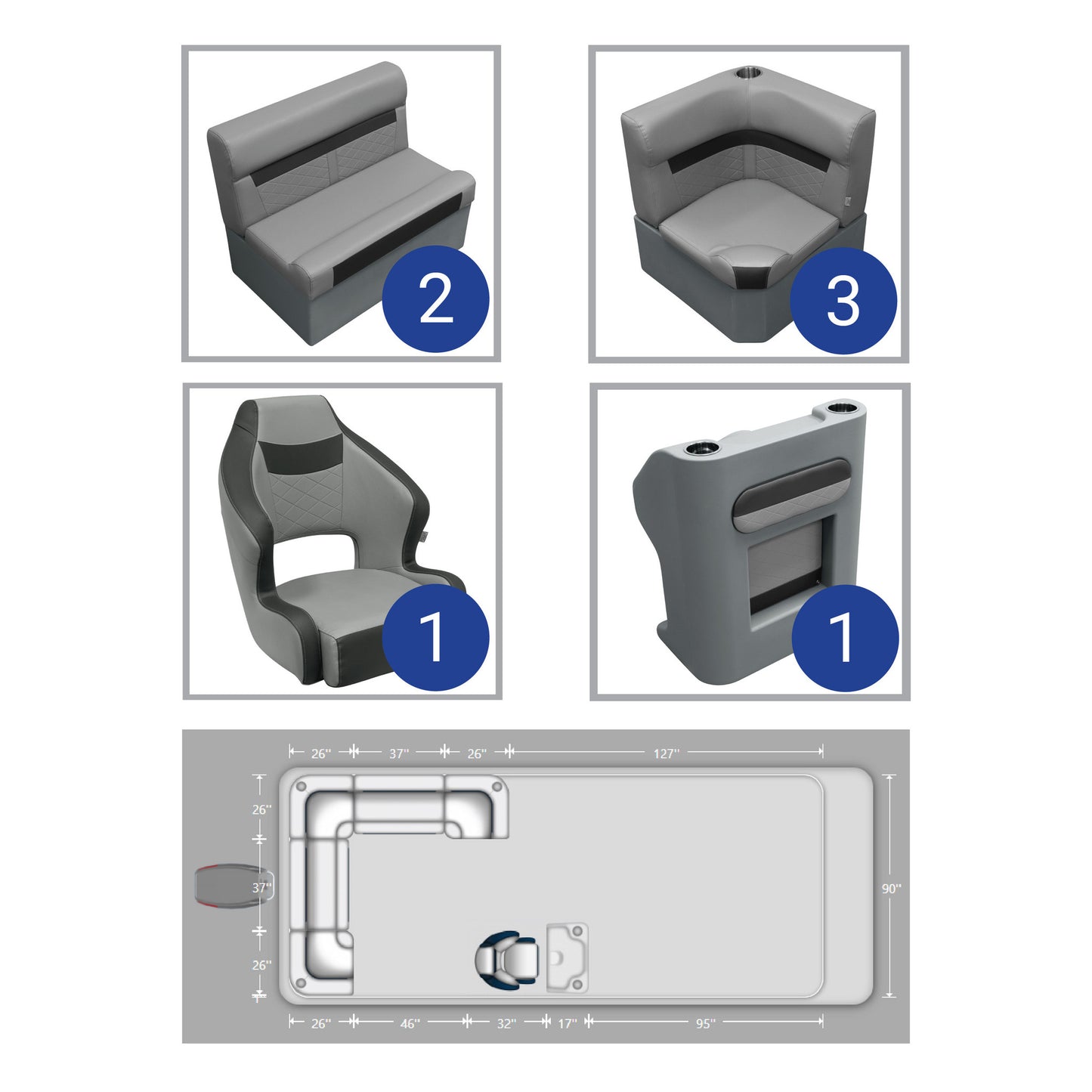 Wise Deluxe Rear "L" Pontoon Furniture Set