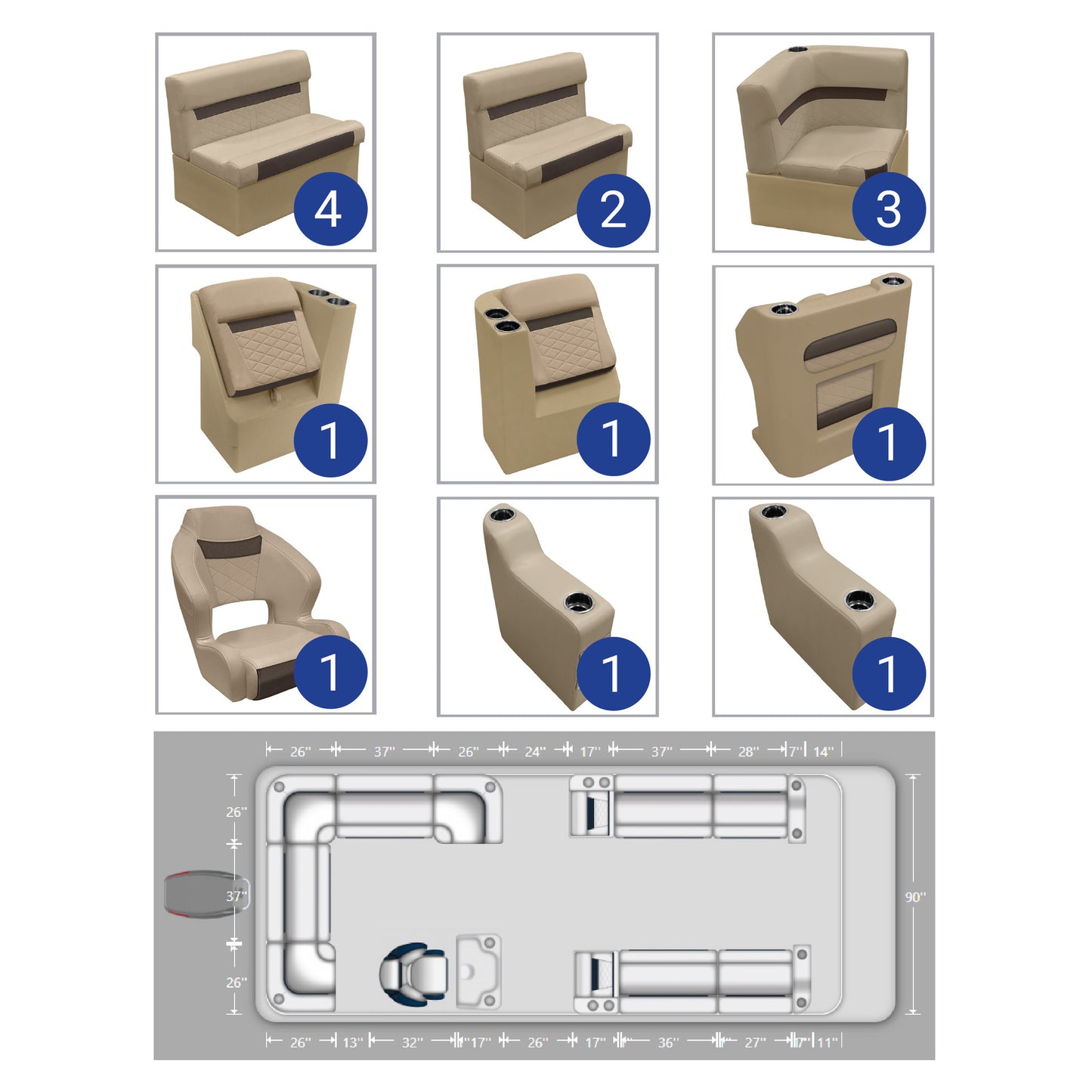 Ensemble de meubles de ponton Wise DLX avec canapé arrière gauche et avant
