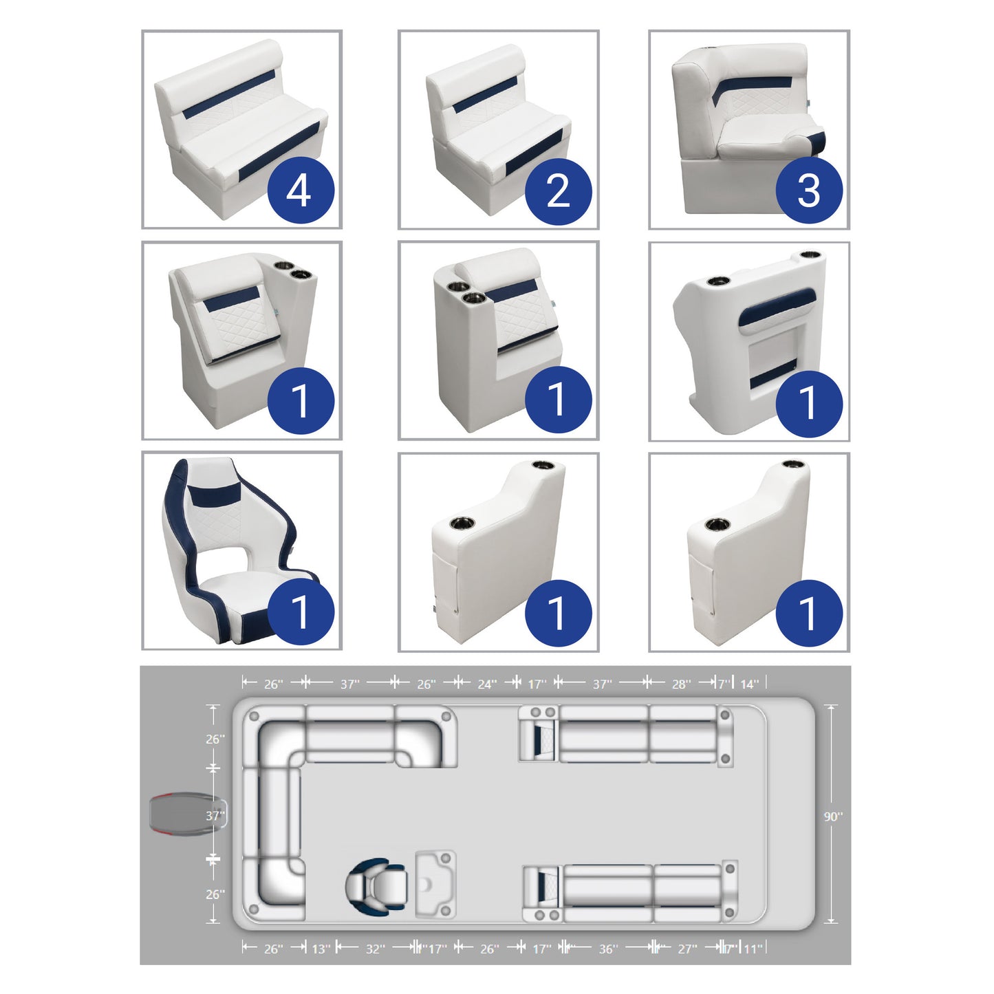 Ensemble de meubles de ponton Wise DLX avec canapé arrière gauche et avant