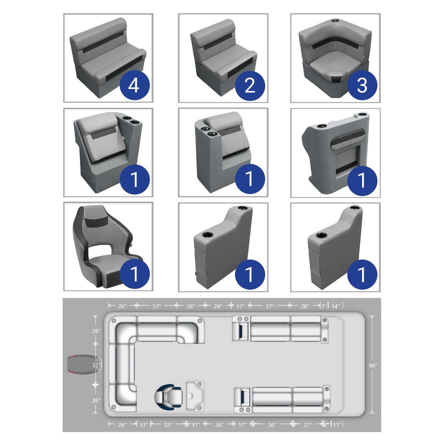 Ensemble de meubles de ponton Wise DLX avec canapé arrière gauche et avant
