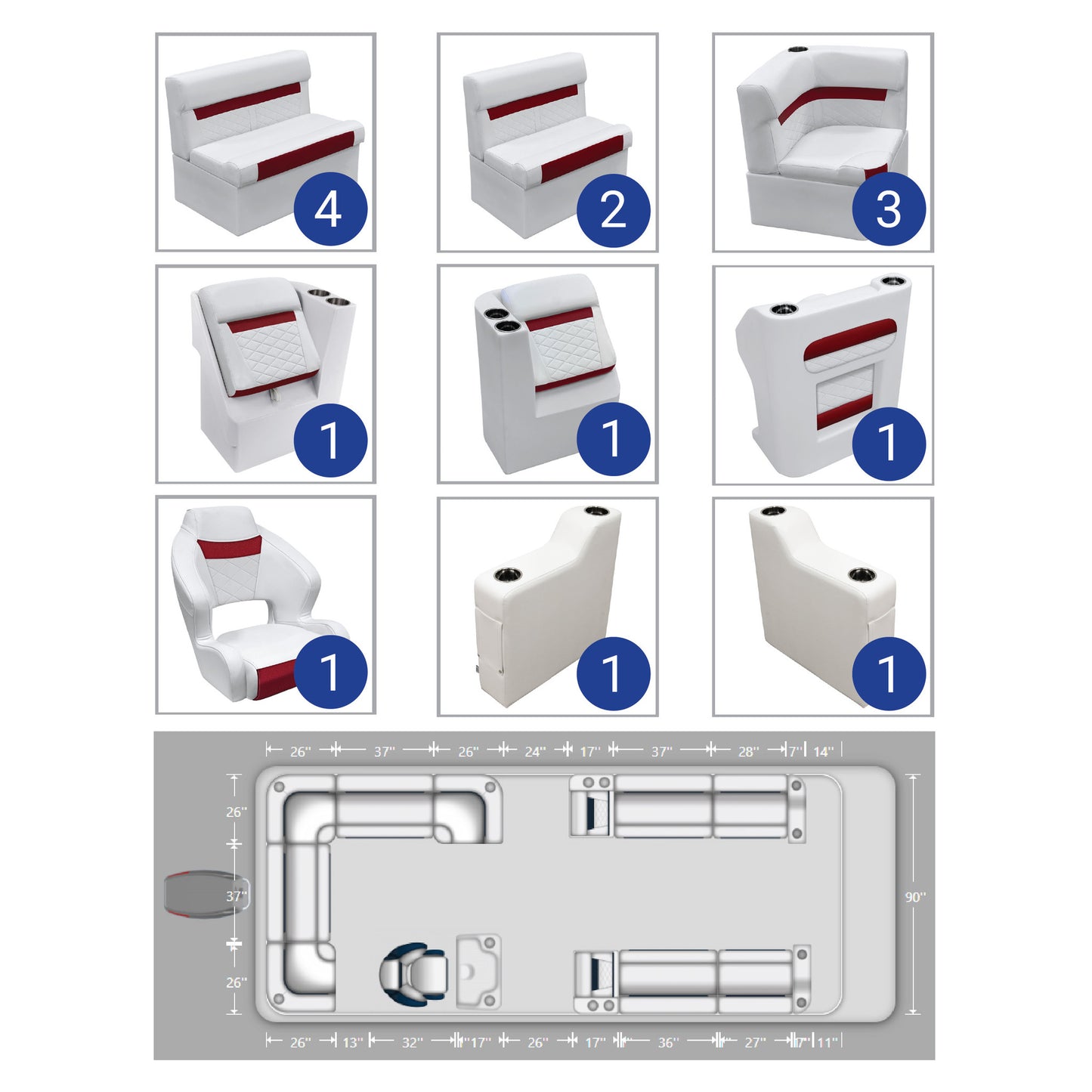Ensemble de meubles de ponton Wise DLX avec canapé arrière gauche et avant