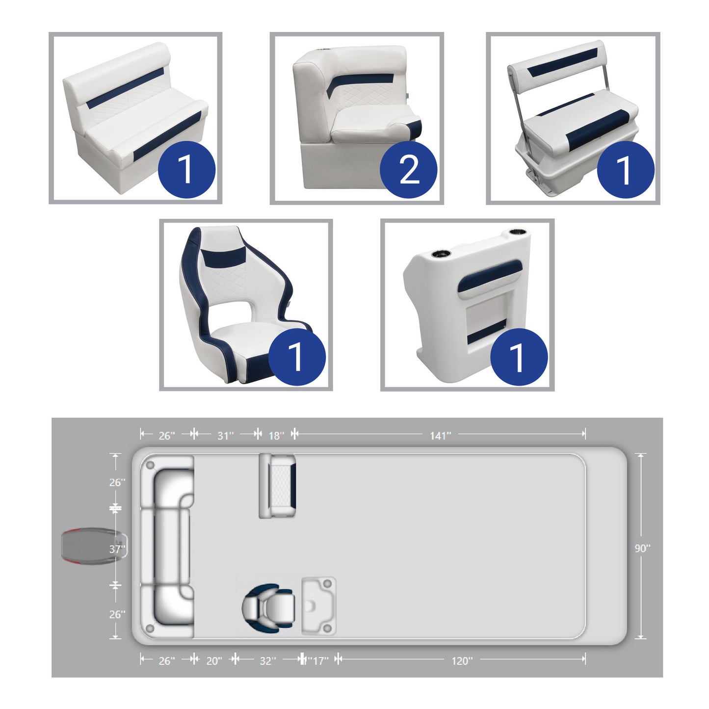 Ensemble de meubles de ponton Wise DLX avec banquette arrière, dossier basculant et console
