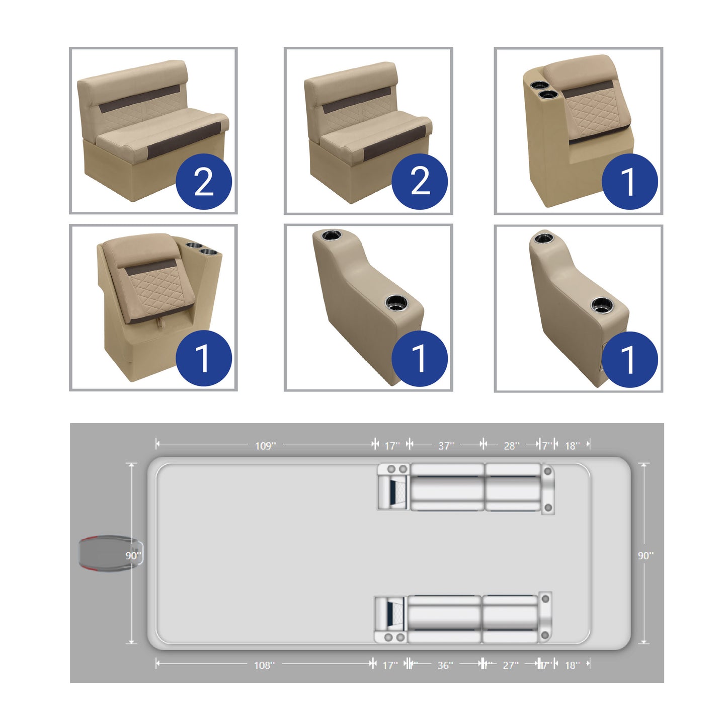Wise DLX Front Lounge Pontoon Furniture Set