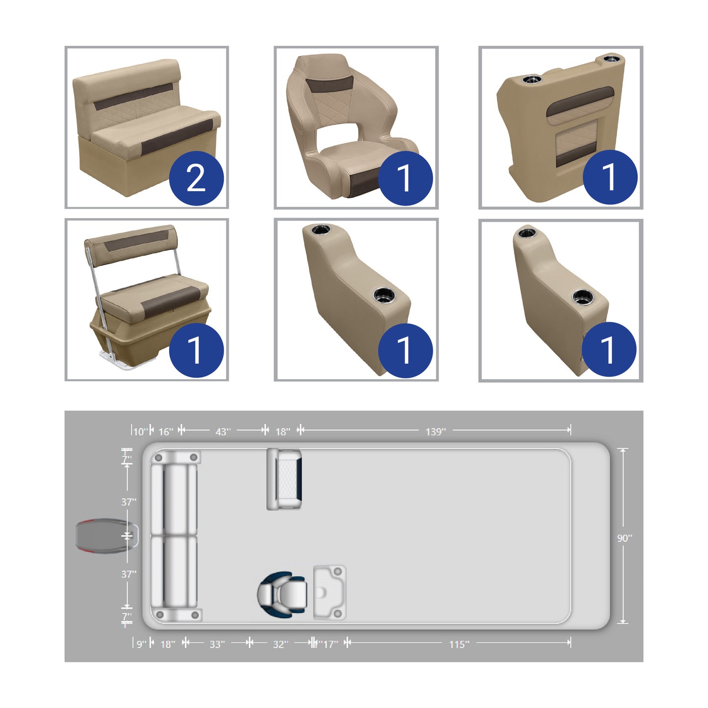 Ensemble de meubles de ponton Wise DLX avec canapé arrière, console et dossier basculant