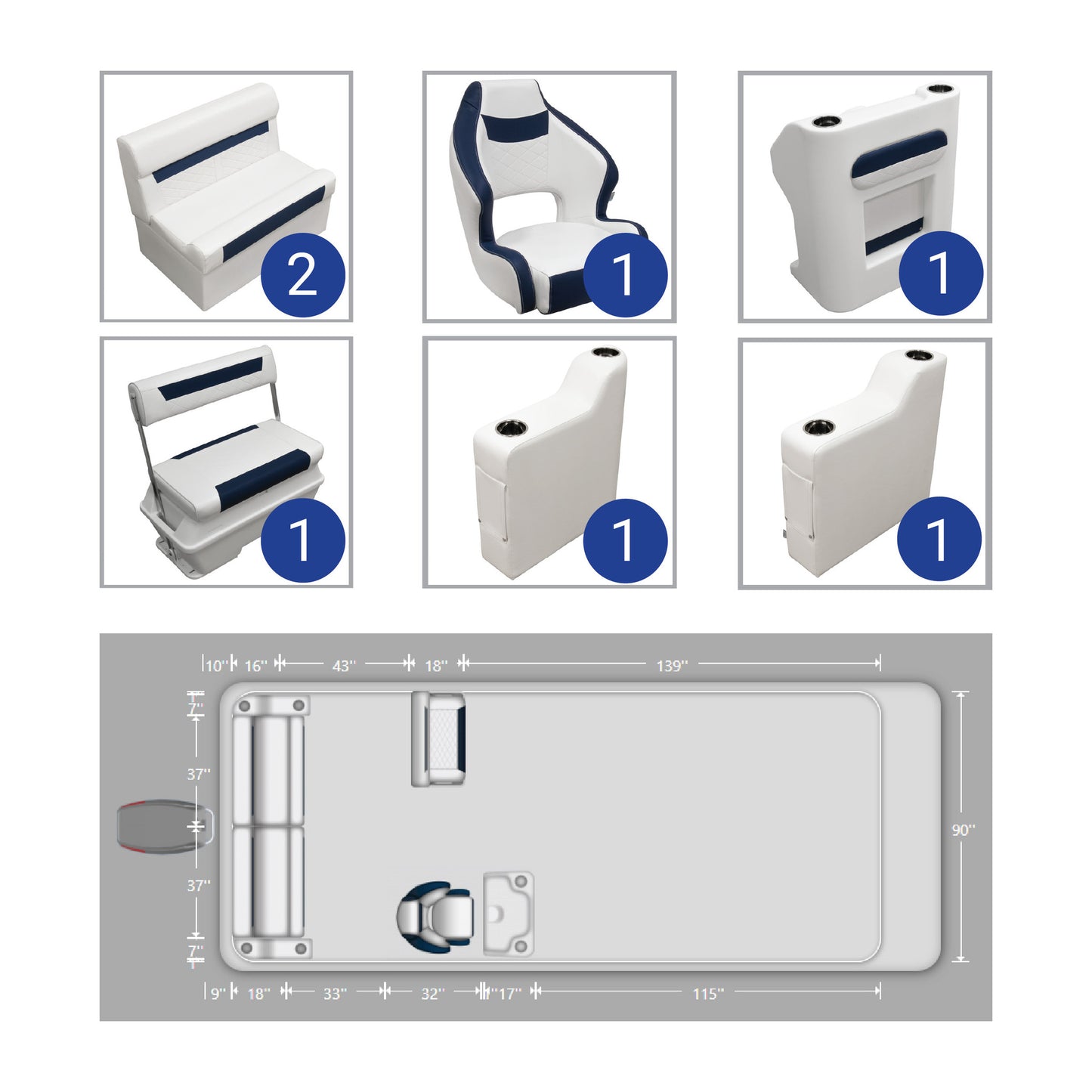 Ensemble de meubles de ponton Wise DLX avec canapé arrière, console et dossier basculant