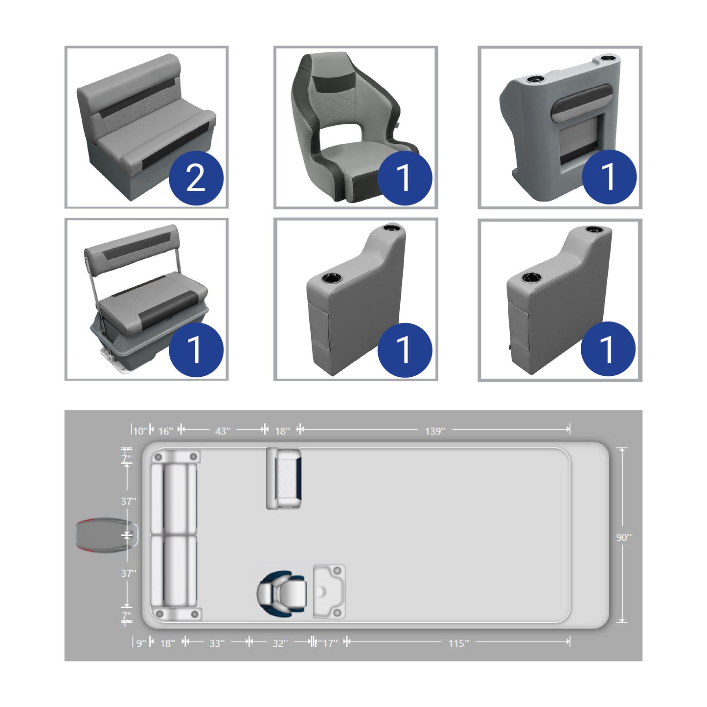Ensemble de meubles de ponton Wise DLX avec canapé arrière, console et dossier basculant