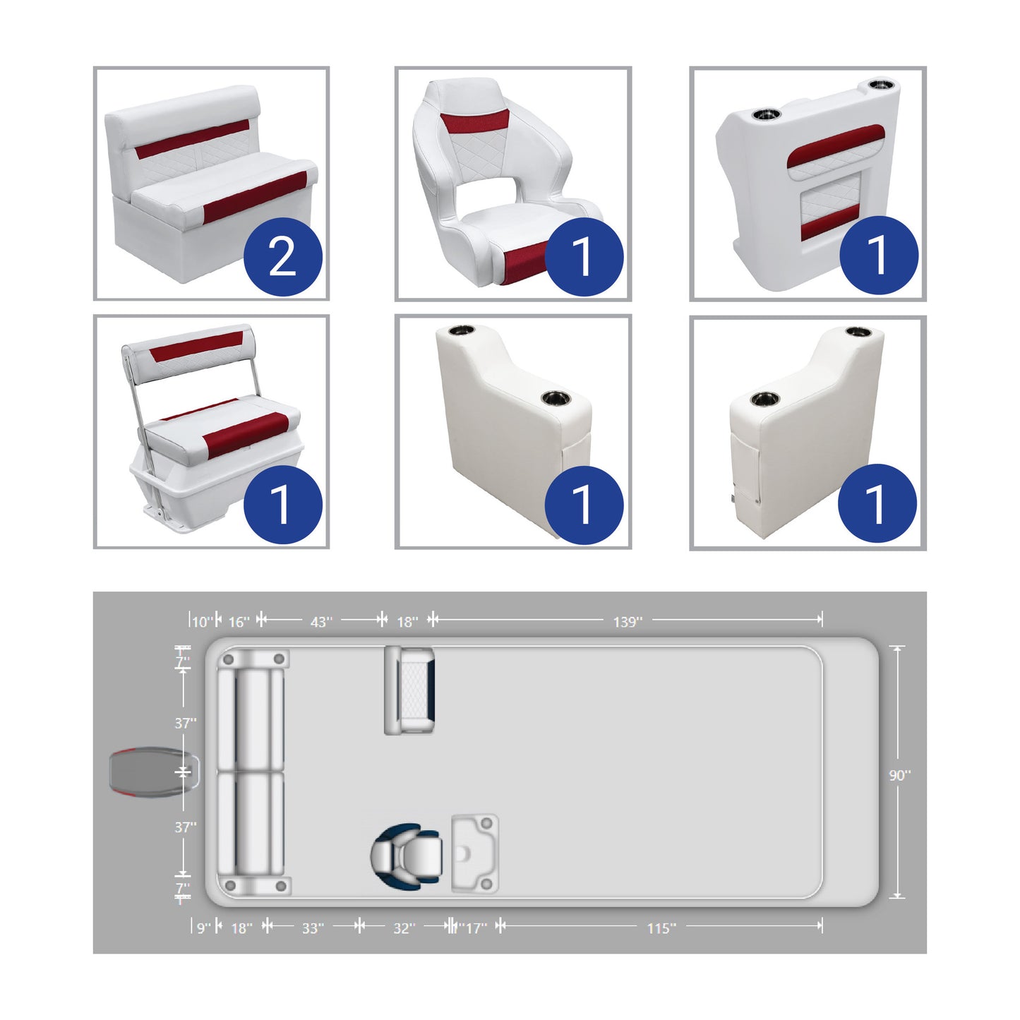 Ensemble de meubles de ponton Wise DLX avec canapé arrière, console et dossier basculant