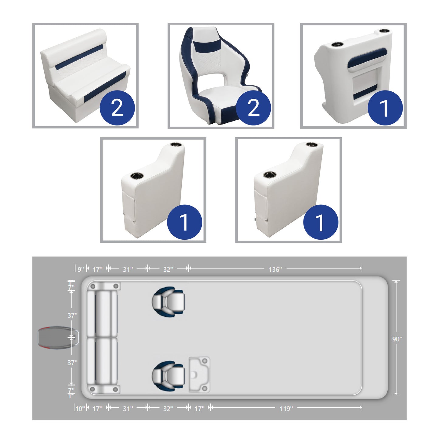 Ensemble de meubles de ponton Wise DLX avec canapé arrière et siège baquet double