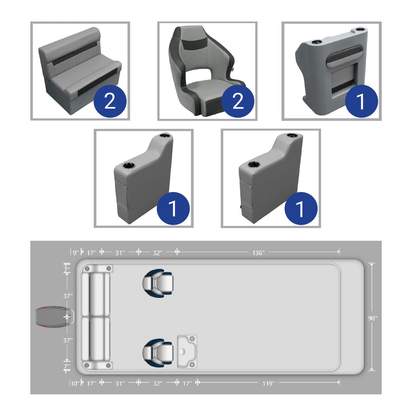 Ensemble de meubles de ponton Wise DLX avec canapé arrière et siège baquet double