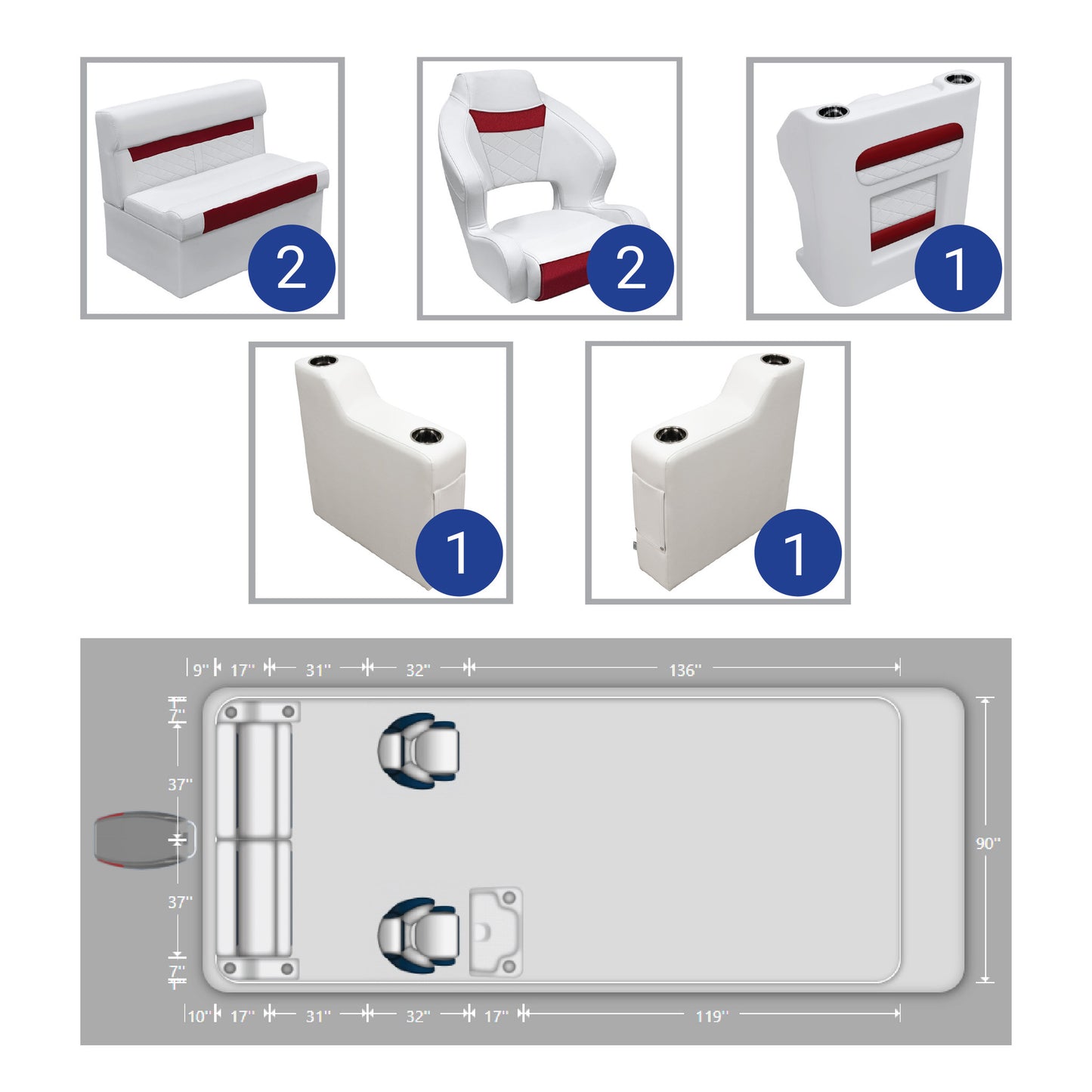 Ensemble de meubles de ponton Wise DLX avec canapé arrière et siège baquet double