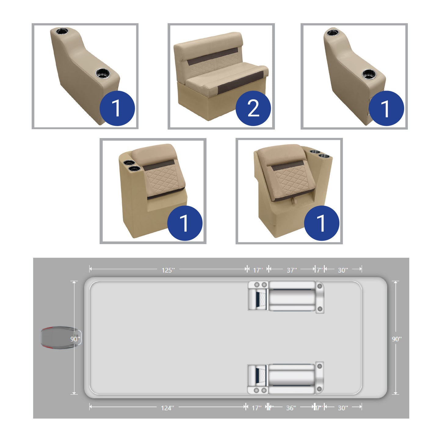 Wise DLX Couch & Leanback Pontoon Furniture Set