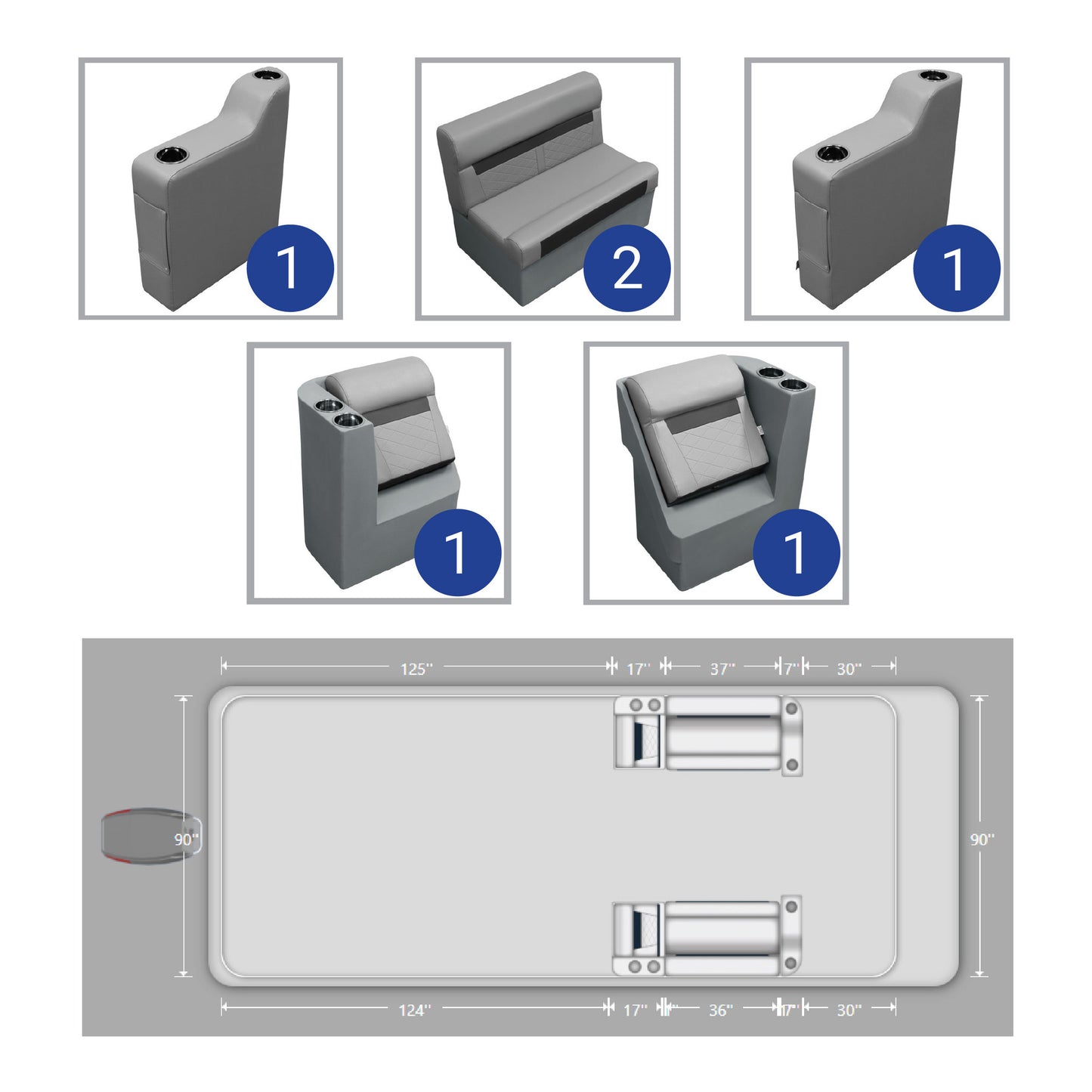 Wise DLX Couch & Leanback Pontoon Furniture Set