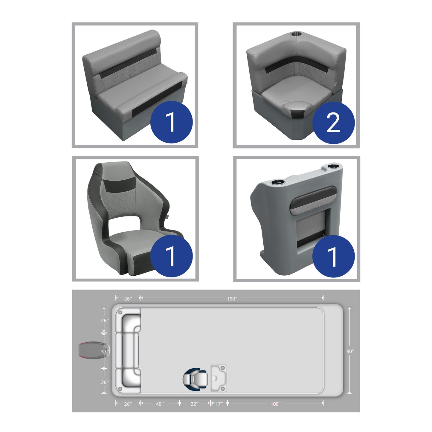 Wise DLX Rear Couch & Console Pontoon Furniture Set