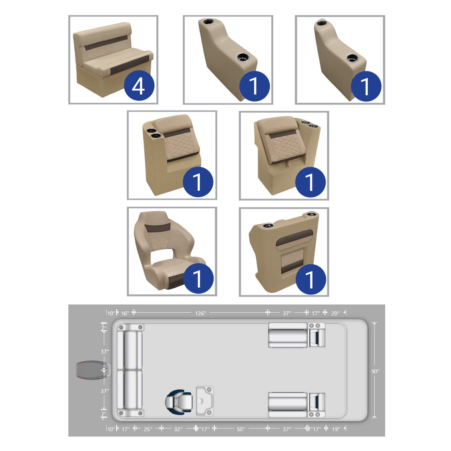 Wise DLX 18'-22' Full Pontoon Furniture Set