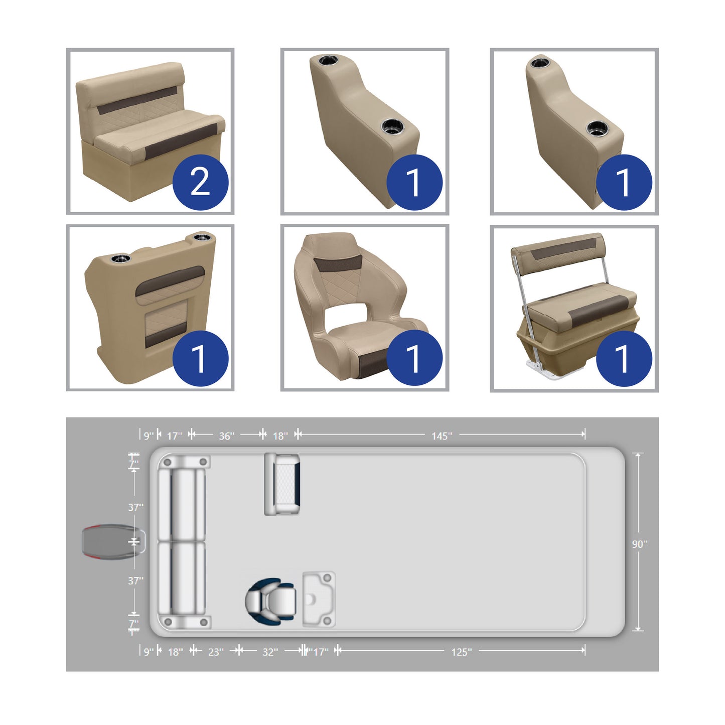 Wise DLX Rear Bench, Console, & Swingback Pontoon Furniture Set
