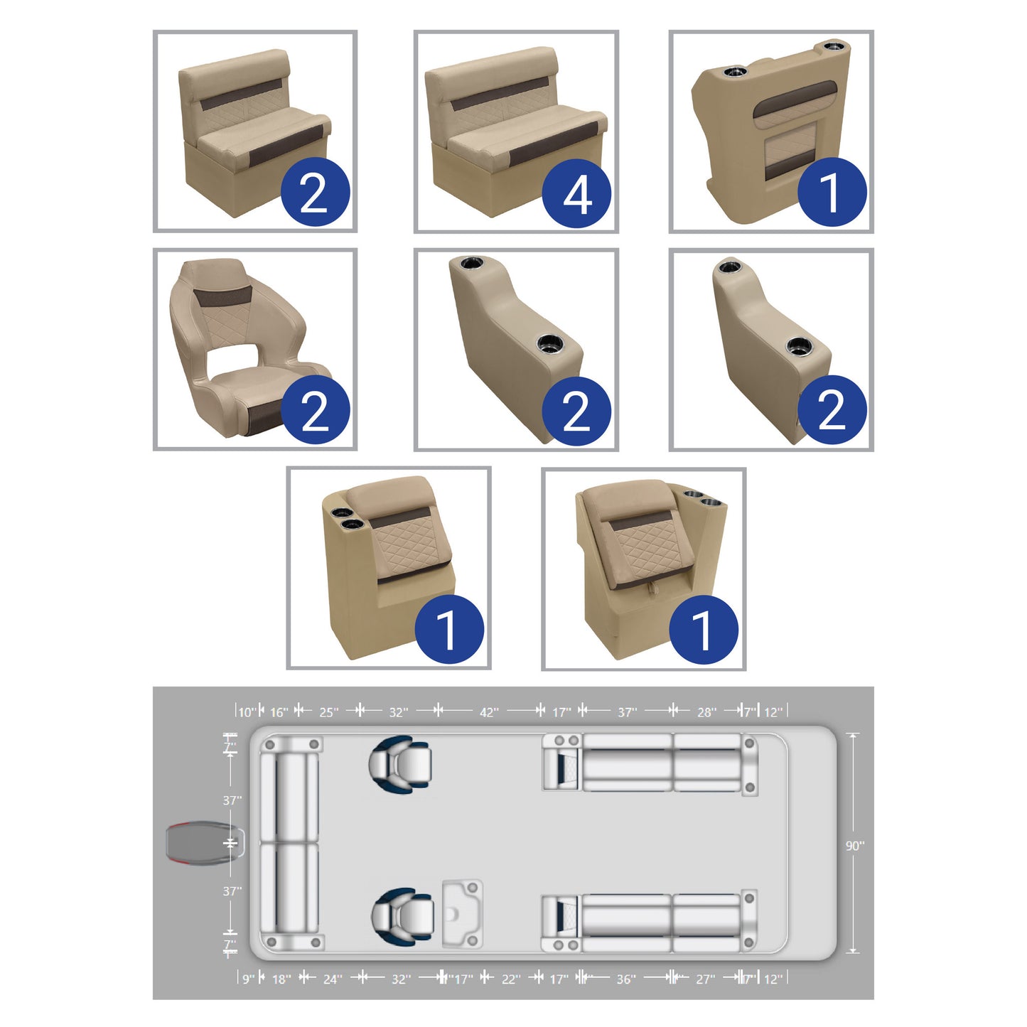 Ensemble de meubles de ponton Wise DLX Full Lounge avec deux sièges baquets