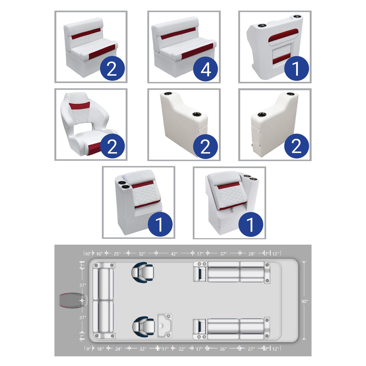 Ensemble de meubles de ponton Wise DLX Full Lounge avec deux sièges baquets
