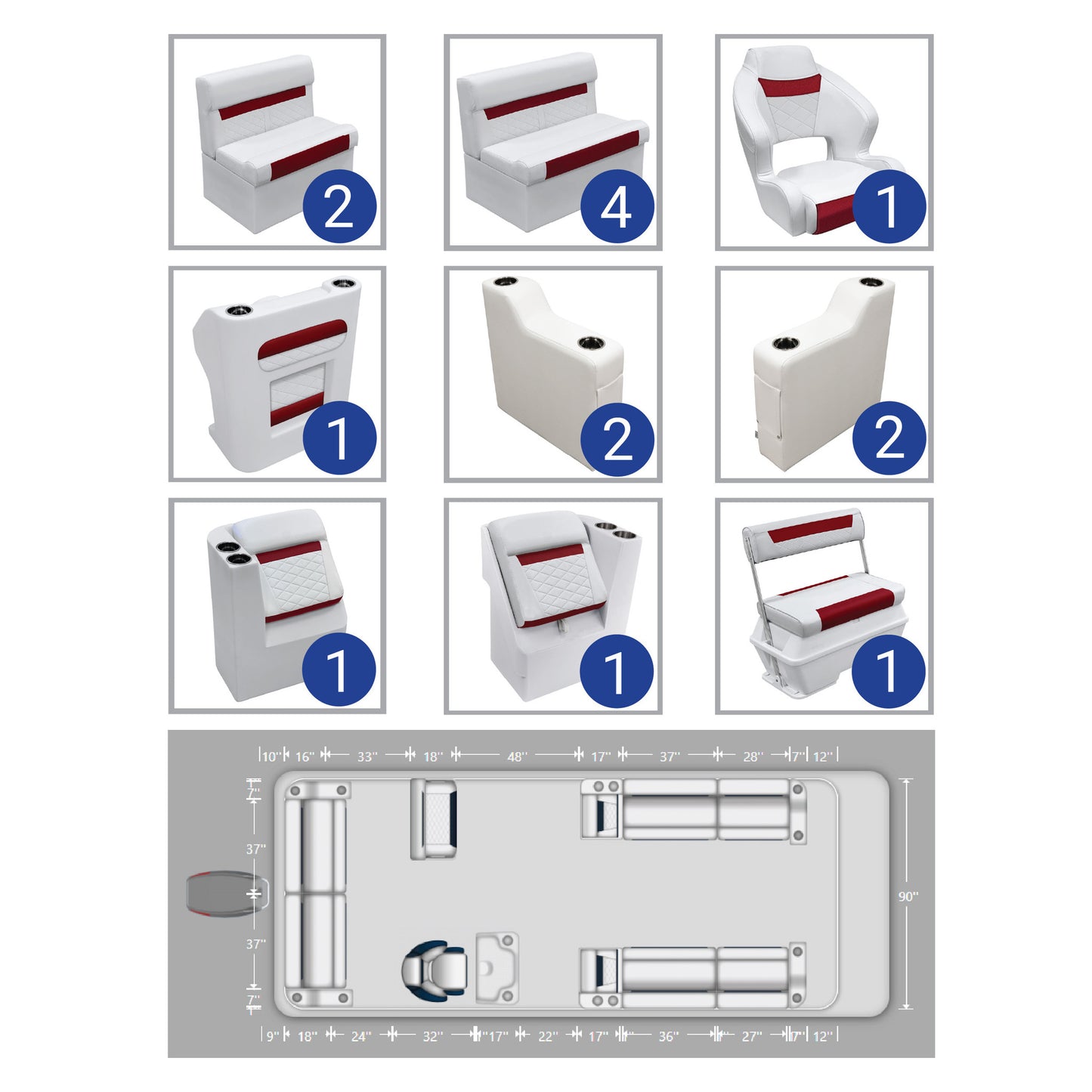 Ensemble de meubles de ponton Wise DLX Full Lounge avec glacière à dossier basculant