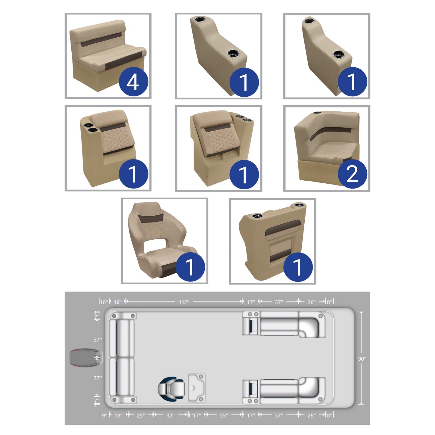 Wise DLX Rear Bench with Front Lounge Pontoon Furniture Set