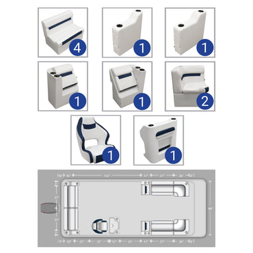 Ensemble de meubles de ponton Wise DLX pour banquette arrière et salon avant