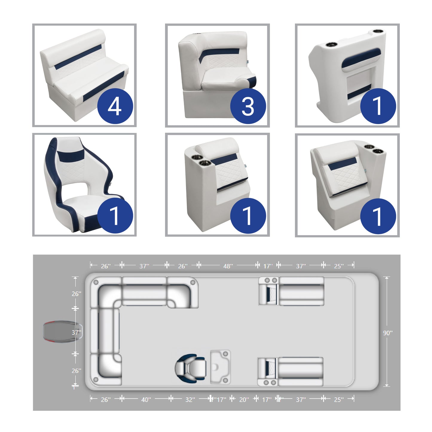 Wise DLX 18-22' Rear L with Front Lounge Pontoon Furniture Set
