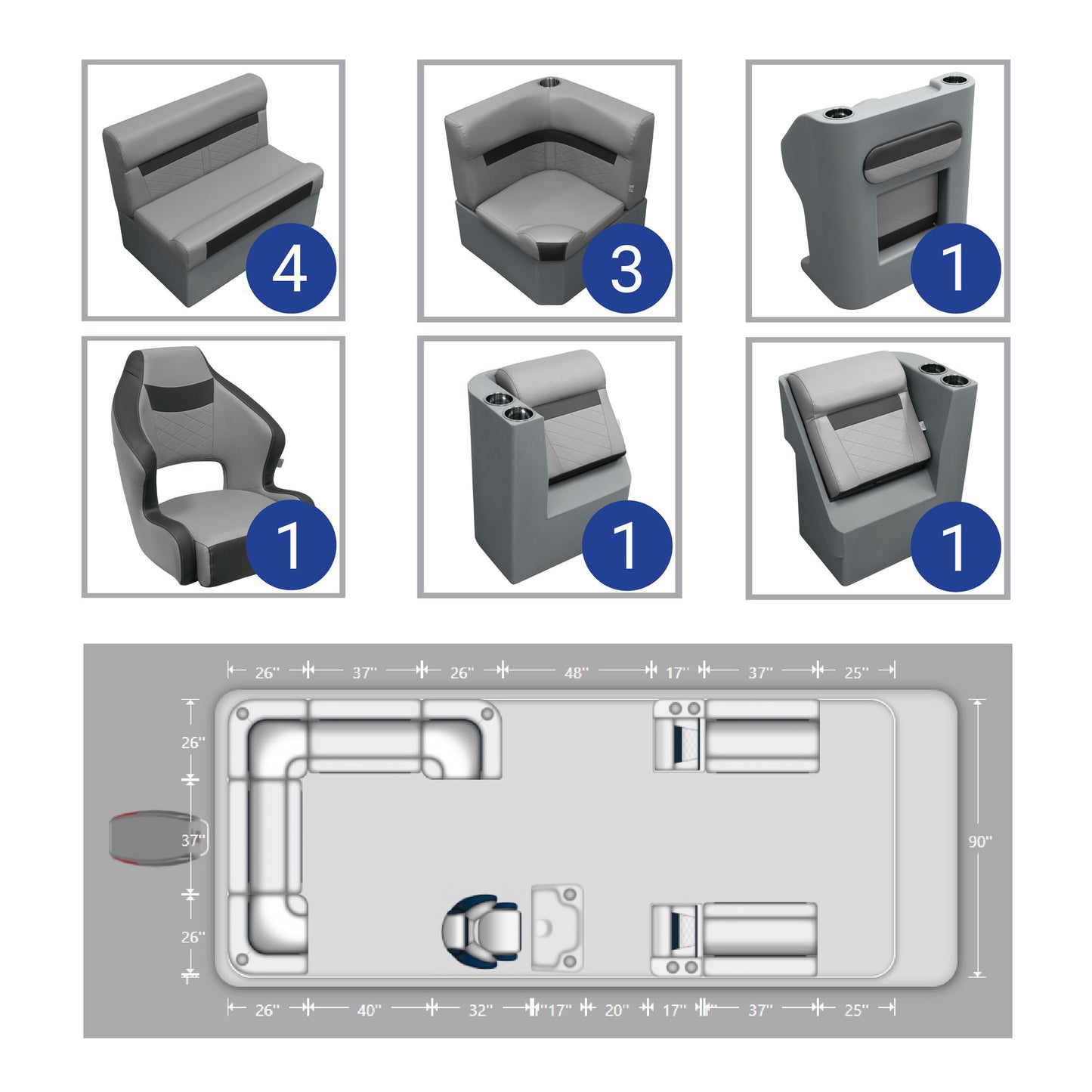 Wise DLX 18-22' Rear L with Front Lounge Pontoon Furniture Set