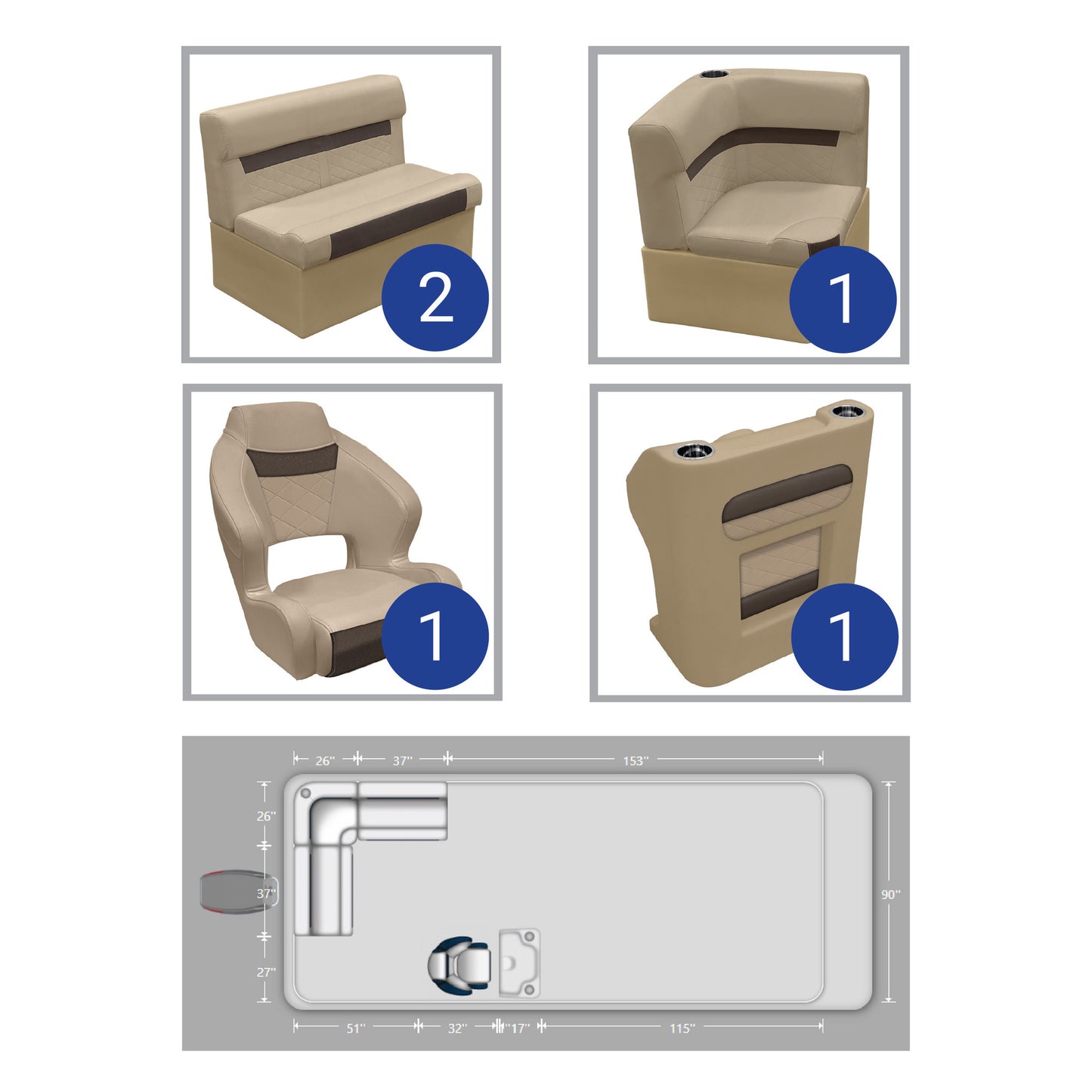 Ensemble de meubles de ponton arrière Wise DLX Small L