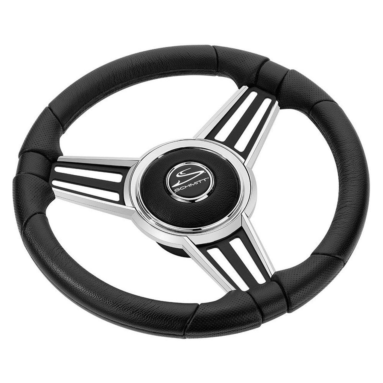 Schmitt Ongaro PU30 14" Wheel - Chrome Cap Spoke Inserts - Black Spokes - 3/4" Tapered Shaft