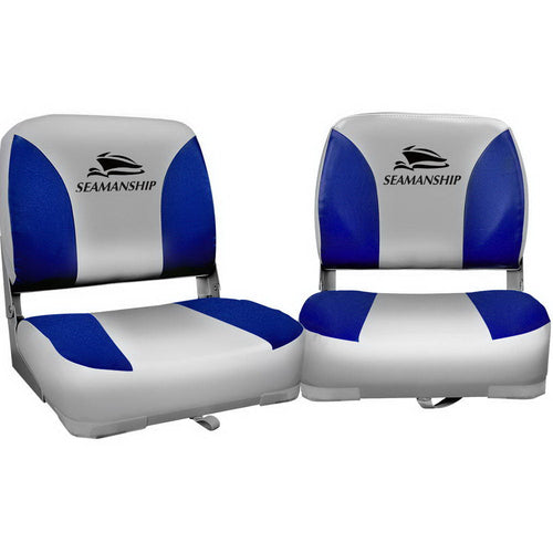 Ensemble de 2 sièges de bateau pivotants et pliables - Gris et bleu