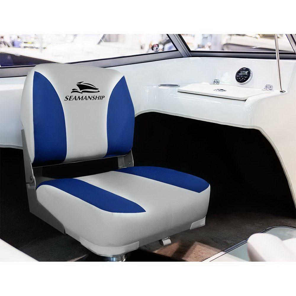 Ensemble de 2 sièges de bateau pivotants et pliables - Gris et bleu