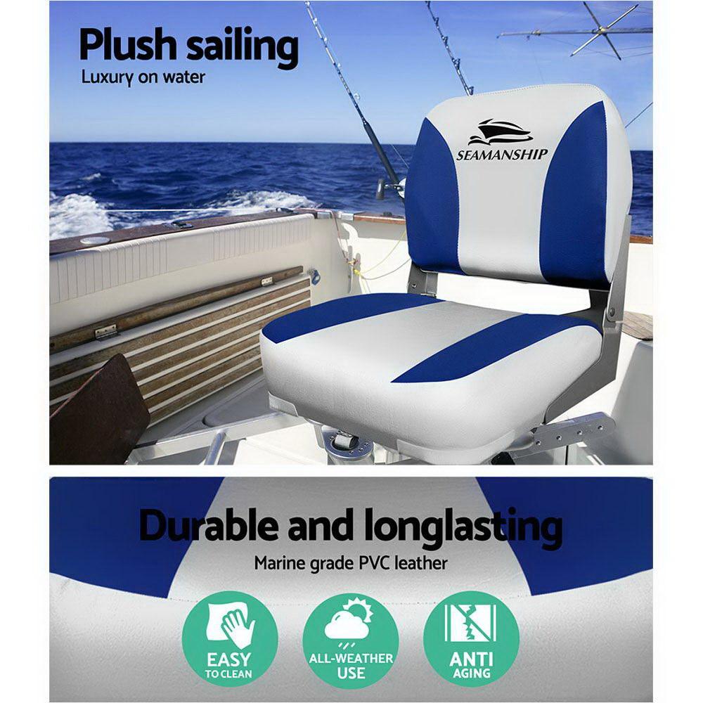 Ensemble de 2 sièges de bateau pivotants et pliables - Gris et bleu
